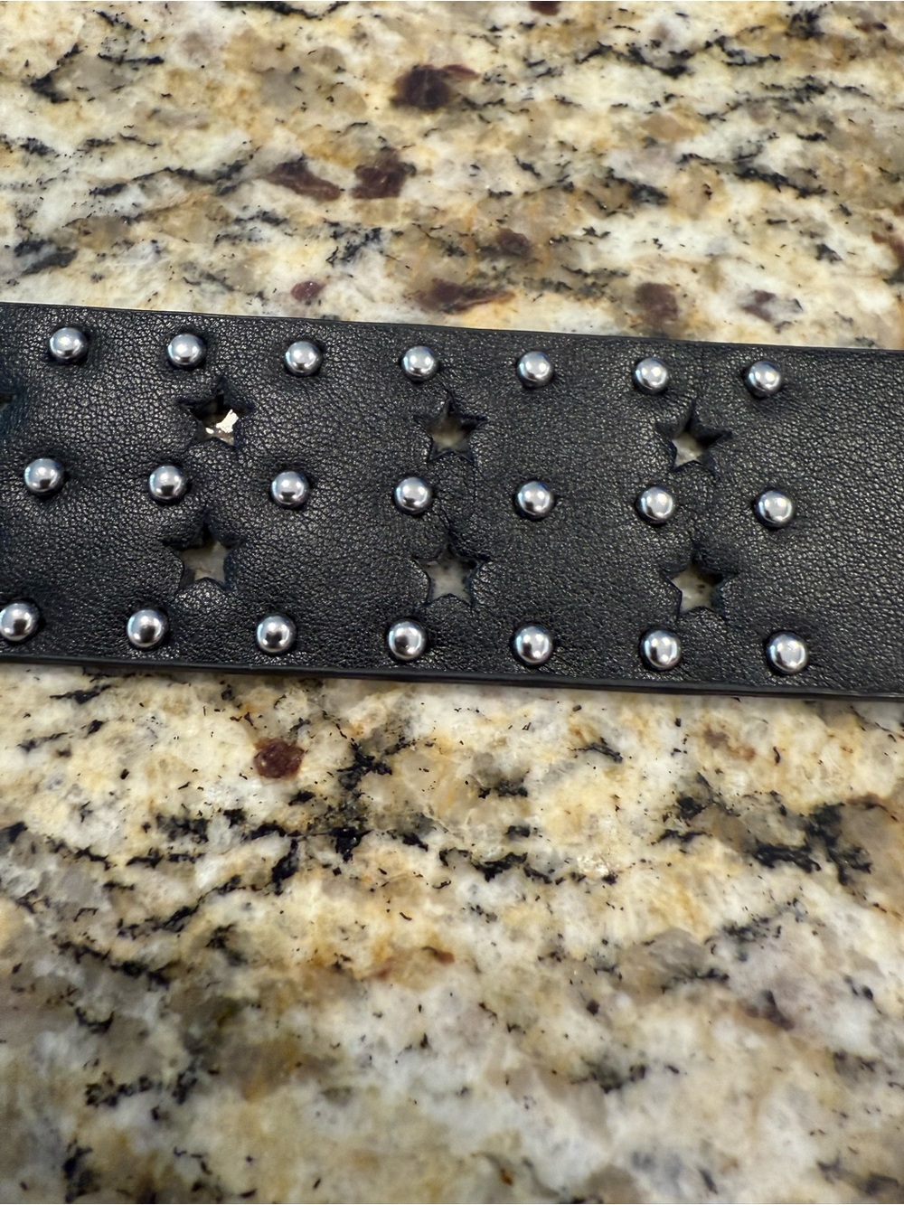 Faux leather black belt star cutout silver studded western style 42” - Picture 5 of 15